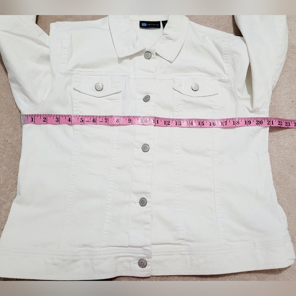 Relativity White Stretch Denim Jacket Women’s Size XL Button Front Cotton Blend - Picture 7 of 12